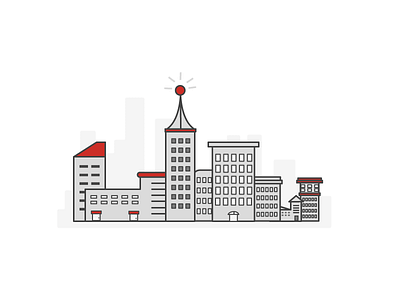 Cityscape Design #1 brand branding building buildings cityscape icon iconography icons red responsive