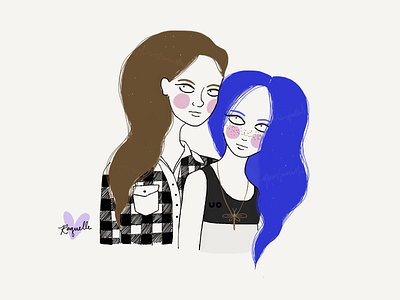 Sisters blue drawing fashion girls hair illustration ray of light design sisters
