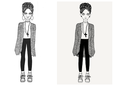 Sweater Weather -- Before and After art digital art drawing fashion girl illustration made with paper microns ray of light design sweater winter