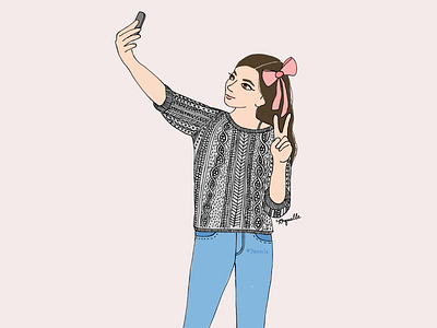 A Smile is the Best Makeup art digital drawing fashion girl hair bow illustration jeans made with paper selfie sketch sweater