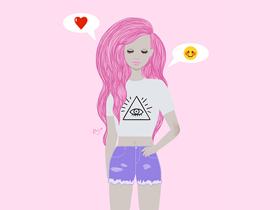Pink Hair Don't Care character design emoji fashion girl hair made with paper pink pretty ray of light design shorts sketch
