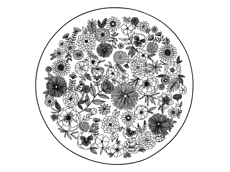 Flower Circle black and white pretty drawing art sketch illustration intric...