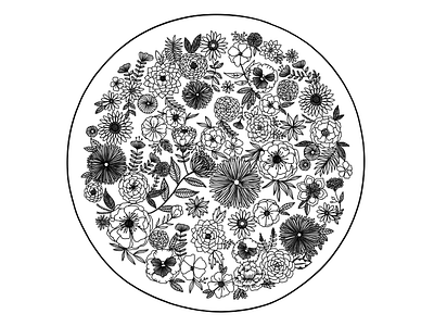 Flower Circle art black and white botanical drawing floral flowers illustration intricate leaves nature pretty sketch