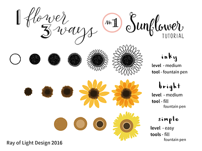 1 Flower, 3 Ways Drawing Tutorial -- #1 Sunflower