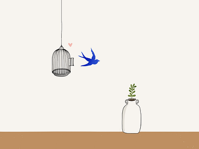 A little birdie told me. bird birdcage cute digital art doodle draw a bird day drawing hand drawn paper by 53 plant simple