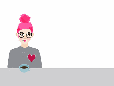 Girl Having Coffee art coffee cute digital illustration fun girl glasses heart illustration pink
