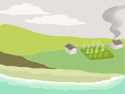 Farm art beach cute digital farm green hills houses illustration landscape