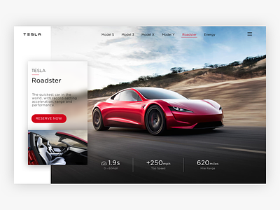 Tesla Roadster Concept branding design minimal typography ui ux web website