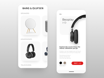Bang & Olufsen Store app design ecommerce headphones minimal minimalism mobile mobile app mobile design shop speakers store ui ux