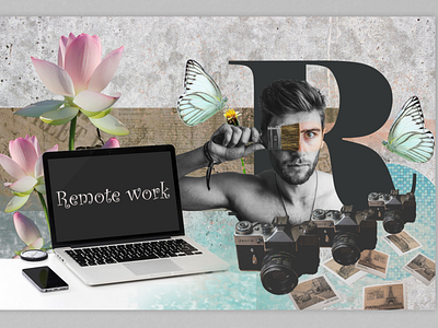 Remote work - Collage design illustration ui uiux web design