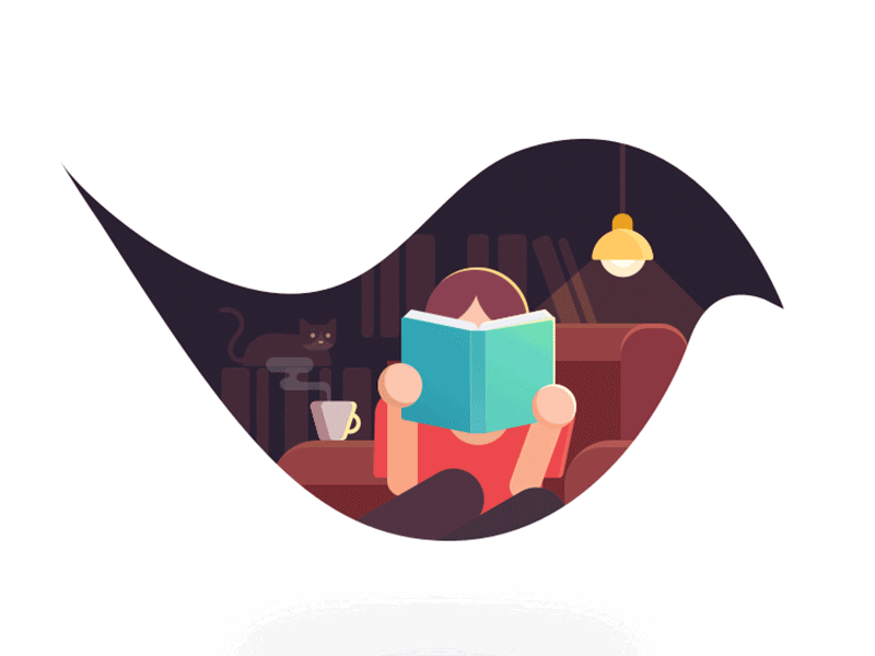 Reading at night animation illustration