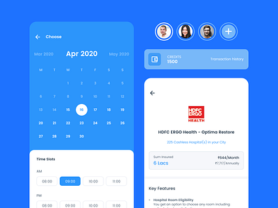 Appointment booking. Buy insurance android app app appointment booking blue blue and white buy calendar ui concept credits design insurance ios profile ui ux wallet