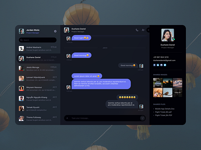 💬 Chat UI app black theme chatapp concept dark theme design desktop app internet ui user profile ux website