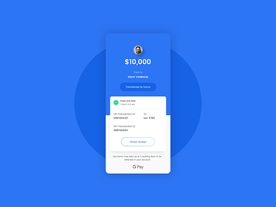 Payment UI - G Pay concept android app app blue concept design google pay gpay ios payment payment receipt payment summary redesign transaction successful transfer ui ux