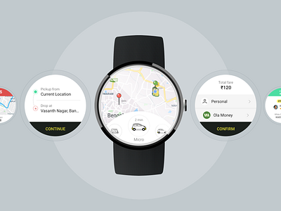 Ola app smart watch app ui concept