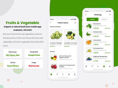 Fruits & Vegetable online Store Mobile App UI Kit fruits fruits and vegetables online online shopping online store order food vegetables