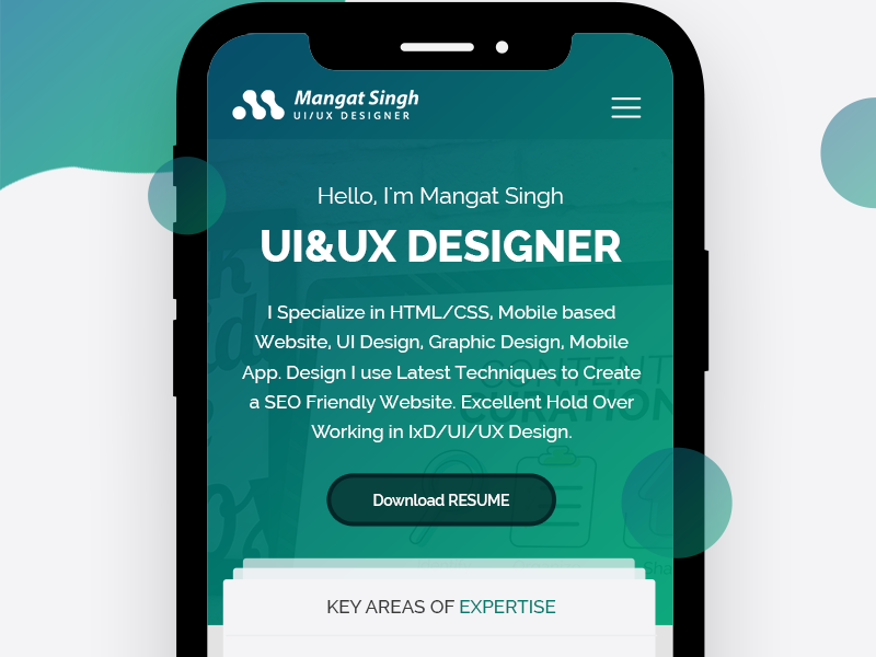 Personal Resume I Phone X Mobile App Design For UI/UX Designer by Expert UI/UX Designer Mangat ...