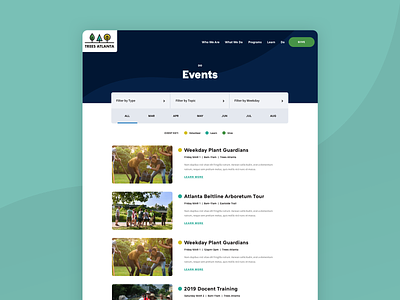 Trees Atlanta Event Feed events feed filter ui web design website