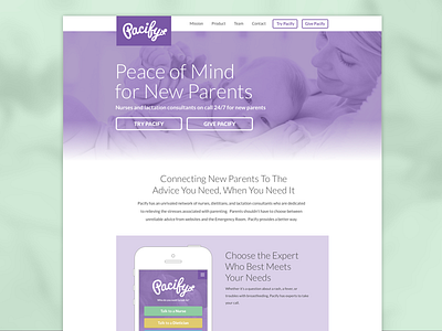 Pacify Homepage app app design babies baby new media campaigns new parents parents web web design website