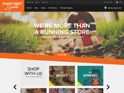 Fleet Feet Homepage Mockup v1 ecommerce fleet feet homepage new media campaigns running shoe shop slider store web design website