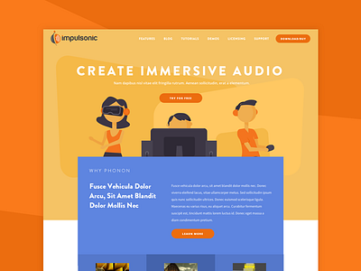 Impulsonic Homepage games illustration retro sound ui vr web design website