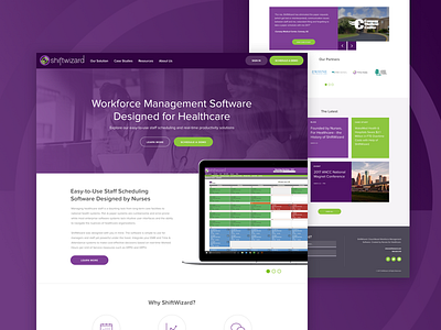 ShiftWizard Homepage grid home homepage layout purple software startup tiles web design website