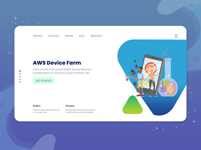 AWS Testing Device Home Page Design android testing application automated screenshots clean data design designer email campaign gradient home page design minimal mobile mobile device testing prices screen technology typography uiux vector website