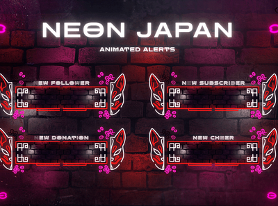 Neon Japan Animated Twitch Alerts animated alerts cute twitch overlay free twitch overlay obs studio stream overlay streamlabs twitch twitch alerts twitch overlay