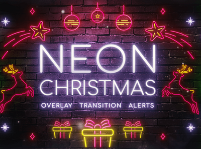 Neon Christmas Twitch Overlay and Stream Alerts Package for OBS animated alerts christmas twitch overlay cute twitch overlay free twitch overlay obs studio stream graphics stream overlay stream starting soon streamlabs twitch overlay
