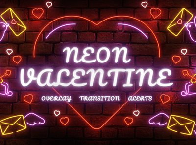 Neon Valentine Twitch Overlay and Stream Alerts Package for OBS cute twitch overlay free twitch overlay obs studio stream overlay streamlabs twitch overlay