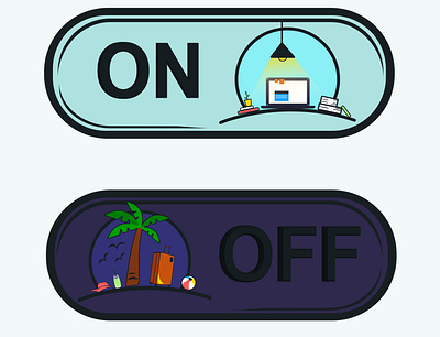 Button switch from vacation to work in blue purple colors. button design illustration