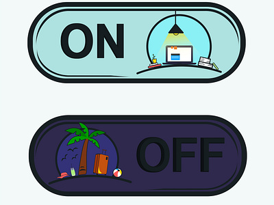 Button switch from vacation to work in blue purple colors.