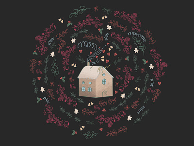 Winter elements and Cozy Christmas house illustrations
