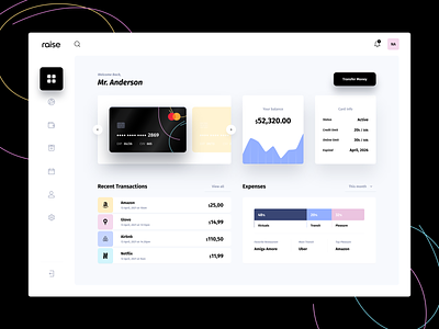 raise dashboard concept bank charts credit card dashboard expenses money raise transactions ui design ux design