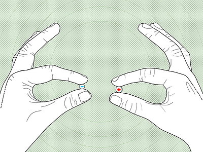 One pill makes you larger and other pill makes you small dots hand hands hospital illustration minus negative pill plus positive retro trippy