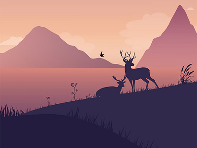 father and son deer illustration nature