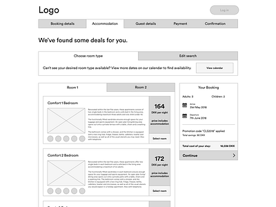 Hotel room booking wireframe by Hannah Chalmers on Dribbble