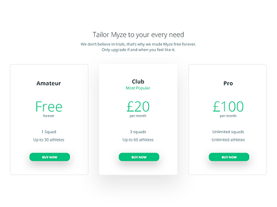 Pricing - Myze billing. concept desktop interface landing pricing sports ui user web