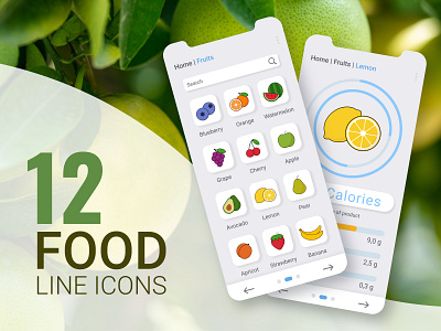 Healthy food line icons for mobile app app design food fruit graphic design health illustration ui