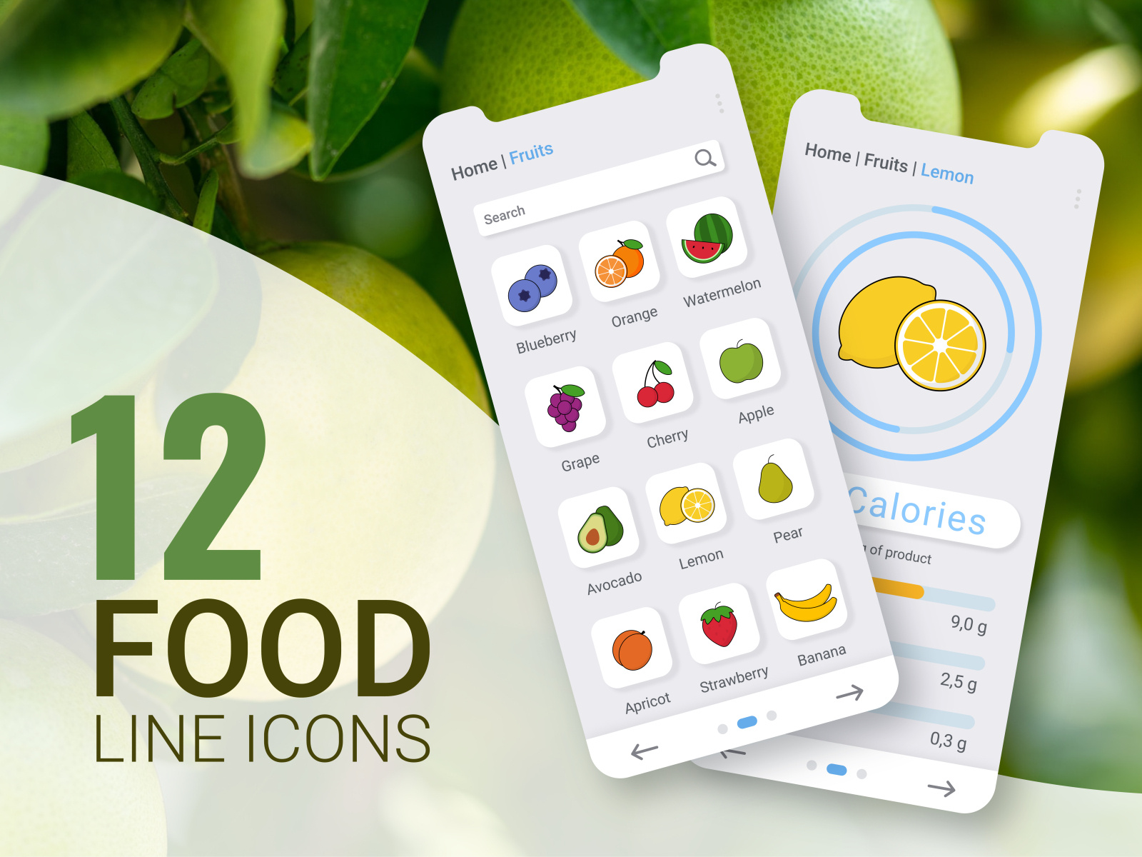 Healthy food line icons for mobile app by Елена Алехина on Dribbble