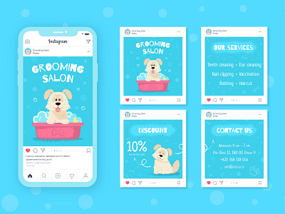 Dog character for dog grooming salon character design dog graphic design grooming illustration instagram instagram carousel instagram post vector