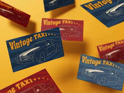 Business card design for taxi service in retro style