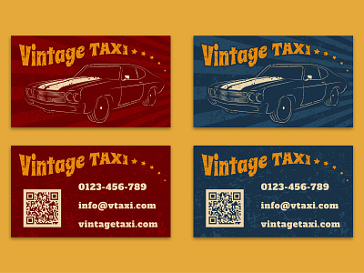 Business card design for taxi service in retro style branding business card cab design grange graphic design illustration old car retro car taxi vector vintage car