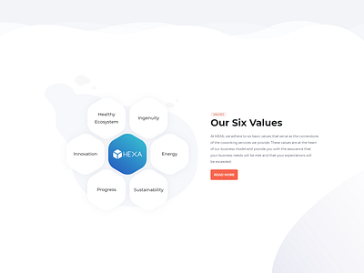 Our Six Values adobexd company design hexa hexagon landing page product search section ui ui ux values webdesign website