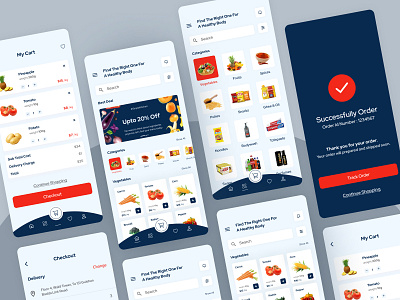 Online Grocery Shopping App UI Design branding clean design clean ui concept ecommerce app elegant design figmadesign food beverages fruits vegetables grocery store marketplace minimal mobile app ui design mobile ui online shopping payment integration product listing supermarket trending shot ui ux design