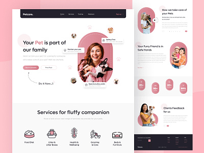 Pet Care Landing page animal care cat clean design design dog figma figma design graphic design hero hero banner landing page pet ui popular shot trending ui ux uiux design