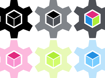 Pixelworkers Logo cog cube gear pixel rgb