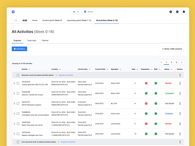 Internal business activity list design internal list table ui ux