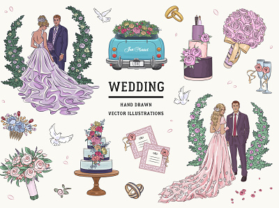 Wedding bride design groom illustration save the date vector wedding