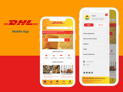 DHL Mobile App app design cargo app design dhl figma figma design graphic design illustration mobile app mobile app design ui